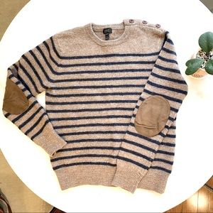 J. Crew Striped Crewneck Sweater w/ Elbow Patches